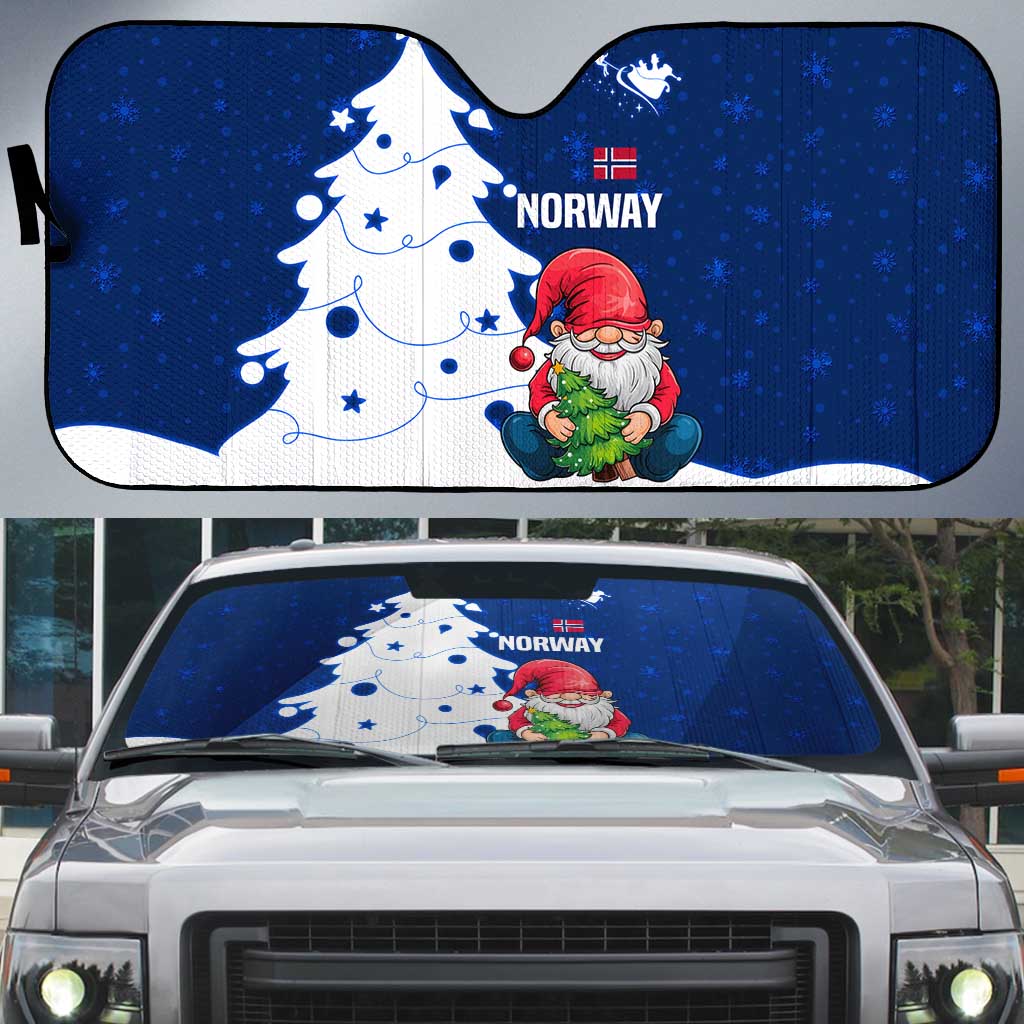 Norway Christmas Auto Sun Shade with Nordic Gnome Santa White Tree and Snowflake - Wonder Print Shop
