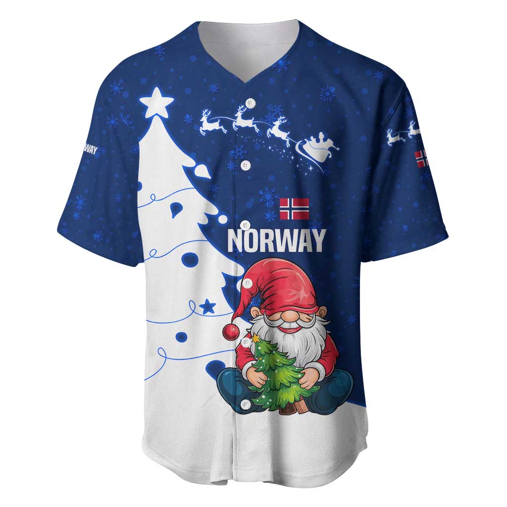 Norway Christmas Baseball Jersey with Nordic Gnome Santa White Tree and Snowflake - Wonder Print Shop