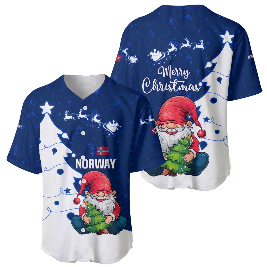 Norway Christmas Baseball Jersey with Nordic Gnome Santa White Tree and Snowflake - Wonder Print Shop