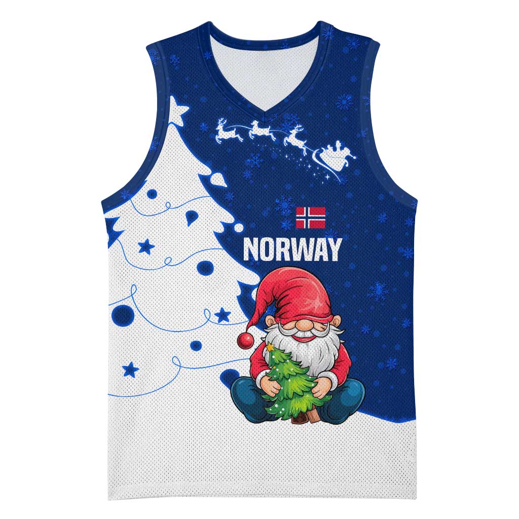 Norway Christmas Basketball Jersey with Nordic Gnome Santa White Tree and Snowflake - Wonder Print Shop