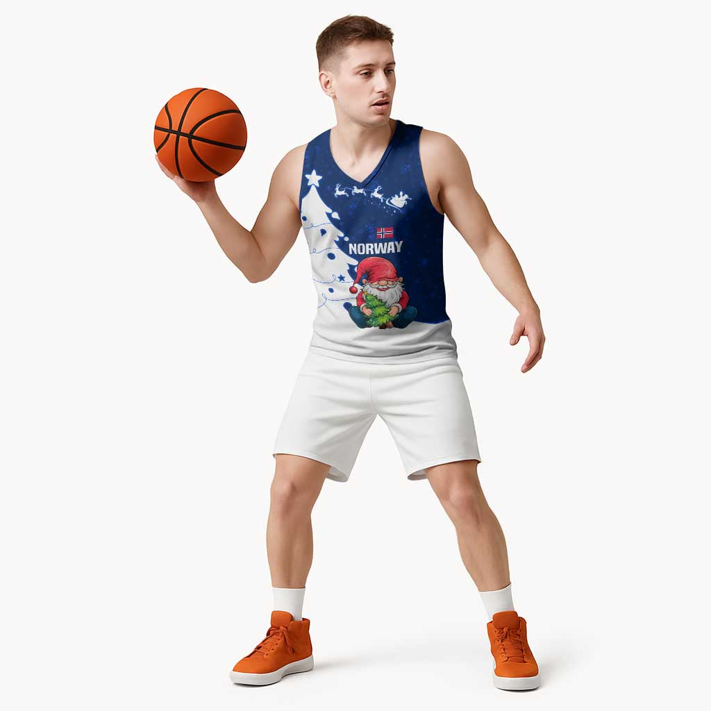 Norway Christmas Basketball Jersey with Nordic Gnome Santa White Tree and Snowflake - Wonder Print Shop