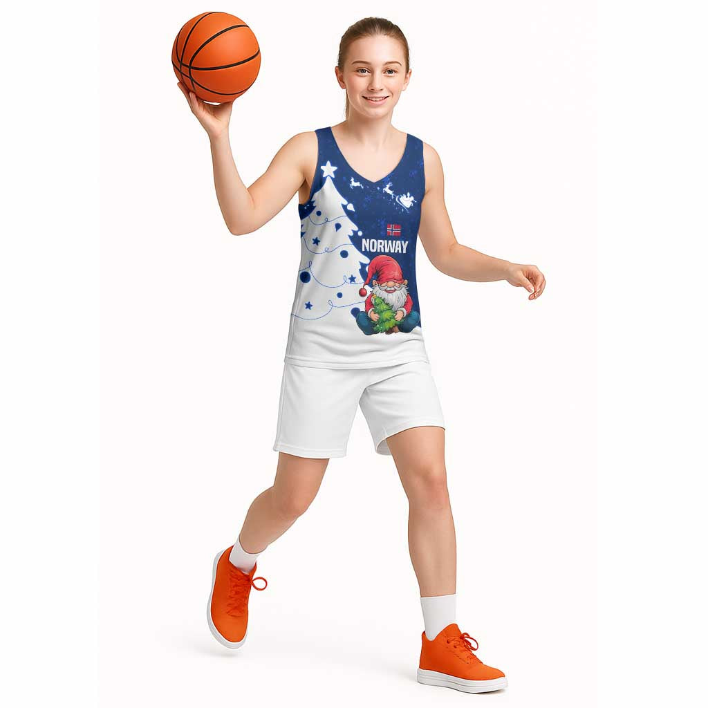 Norway Christmas Basketball Jersey with Nordic Gnome Santa White Tree and Snowflake - Wonder Print Shop