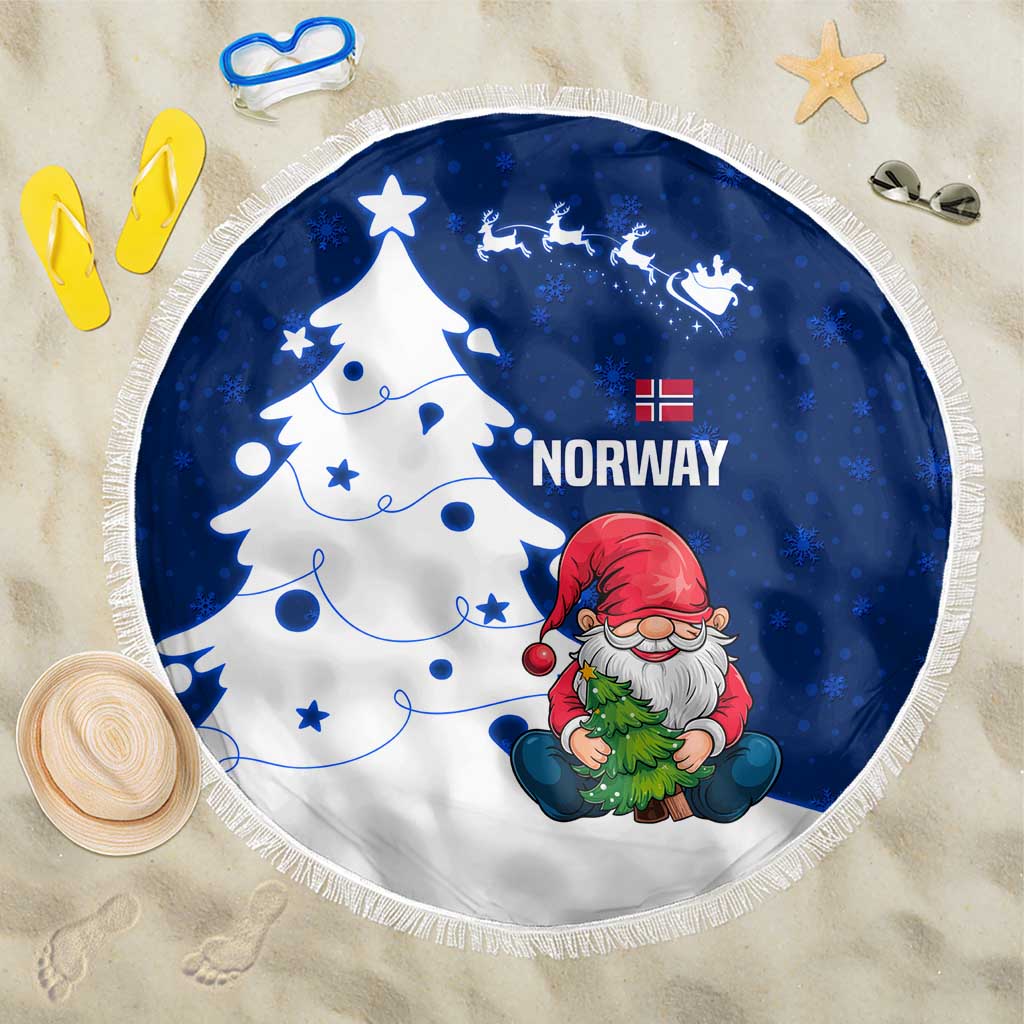 Norway Christmas Beach Blanket with Nordic Gnome Santa White Tree and Snowflake - Wonder Print Shop