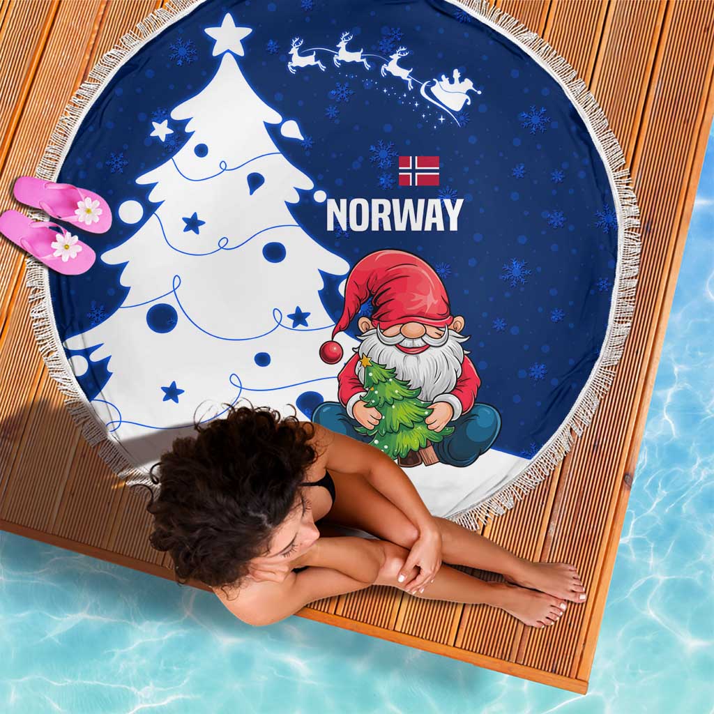 Norway Christmas Beach Blanket with Nordic Gnome Santa White Tree and Snowflake - Wonder Print Shop