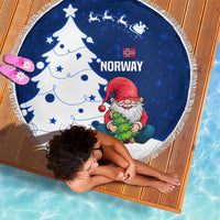 Norway Christmas Beach Blanket with Nordic Gnome Santa White Tree and Snowflake - Wonder Print Shop