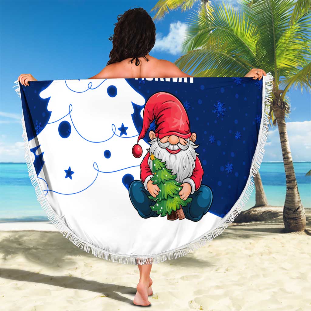 Norway Christmas Beach Blanket with Nordic Gnome Santa White Tree and Snowflake - Wonder Print Shop