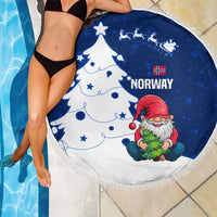 Norway Christmas Beach Blanket with Nordic Gnome Santa White Tree and Snowflake - Wonder Print Shop