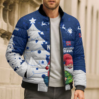 Norway Christmas Bomber Puffer Jacket with Nordic Gnome Santa White Tree and Snowflake - Wonder Print Shop