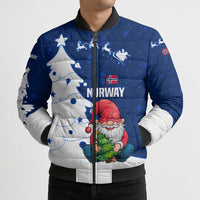 Norway Christmas Bomber Puffer Jacket with Nordic Gnome Santa White Tree and Snowflake - Wonder Print Shop