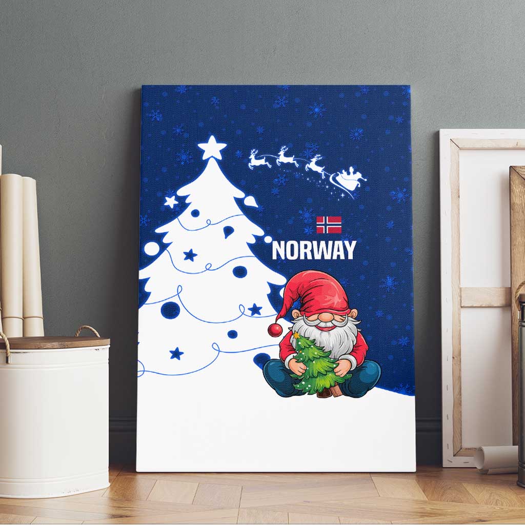 Norway Christmas Canvas Wall Art with Nordic Gnome Santa White Tree and Snowflake - Wonder Print Shop