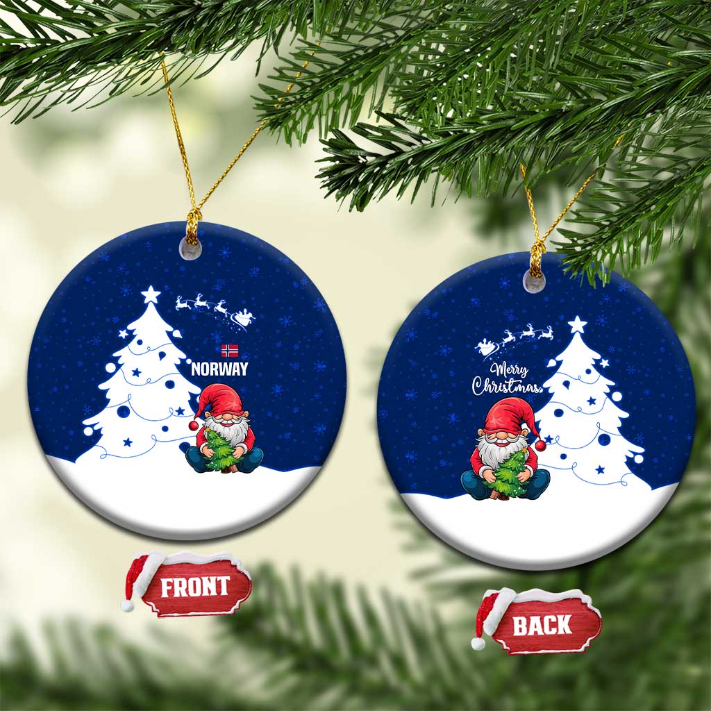 Norway Christmas Ceramic Ornament with Nordic Gnome Santa White Tree and Snowflake - Wonder Print Shop