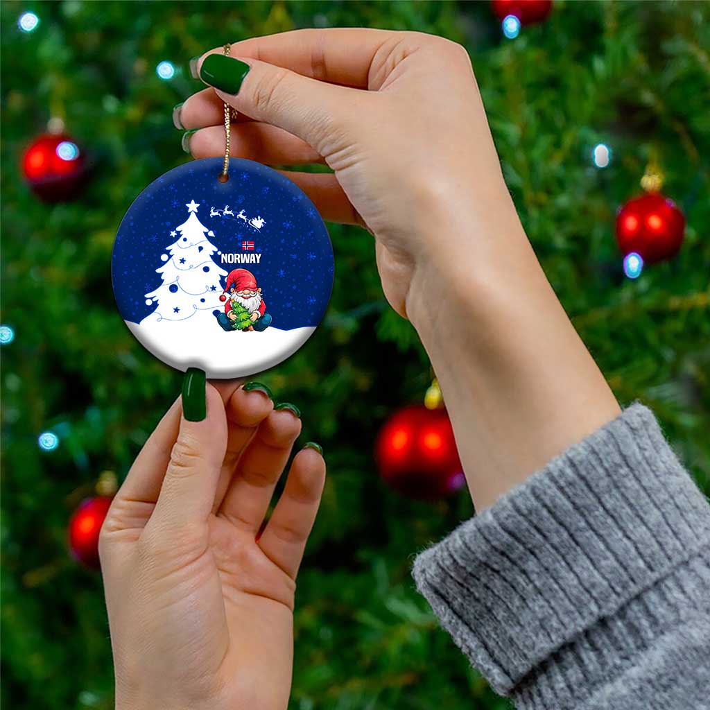 Norway Christmas Ceramic Ornament with Nordic Gnome Santa White Tree and Snowflake - Wonder Print Shop