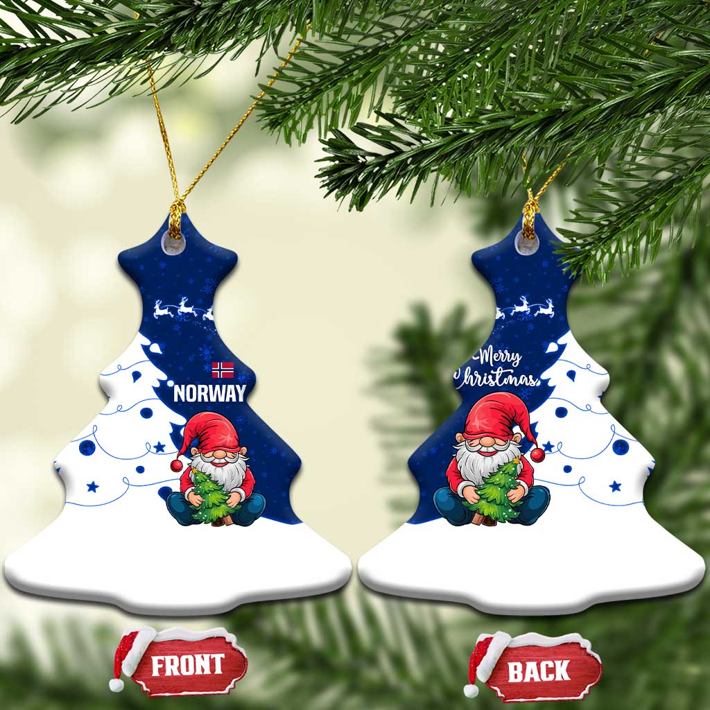 Norway Christmas Ceramic Ornament with Nordic Gnome Santa White Tree and Snowflake - Wonder Print Shop