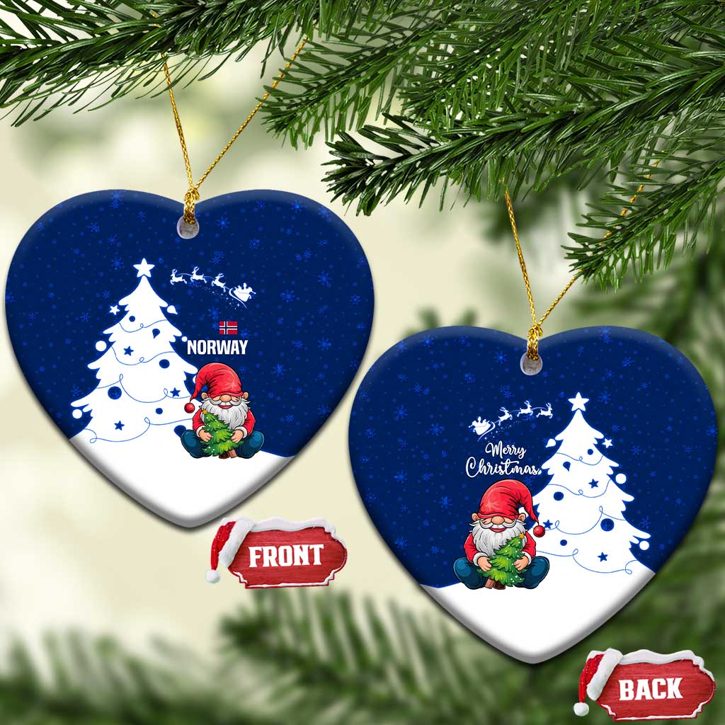 Norway Christmas Ceramic Ornament with Nordic Gnome Santa White Tree and Snowflake - Wonder Print Shop