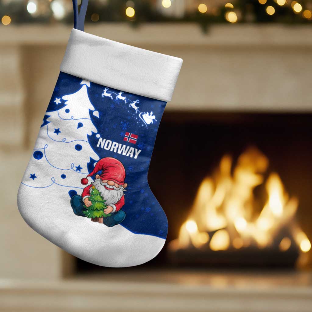 Norway Christmas Stocking with Nordic Gnome Santa White Tree and Snowflake - Wonder Print Shop