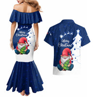 Norway Christmas Couples Matching Mermaid Dress and Hawaiian Shirt with Nordic Gnome Santa White Tree and Snowflake - Wonder Print Shop