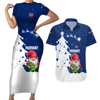 Norway Christmas Couples Matching Short Sleeve Bodycon Dress and Hawaiian Shirt with Nordic Gnome Santa White Tree and Snowflake - Wonder Print Shop