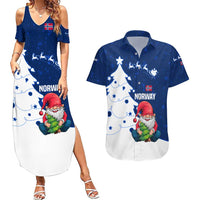 Norway Christmas Couples Matching Summer Maxi Dress and Hawaiian Shirt with Nordic Gnome Santa White Tree and Snowflake - Wonder Print Shop