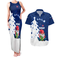 Norway Christmas Couples Matching Tank Maxi Dress and Hawaiian Shirt with Nordic Gnome Santa White Tree and Snowflake - Wonder Print Shop