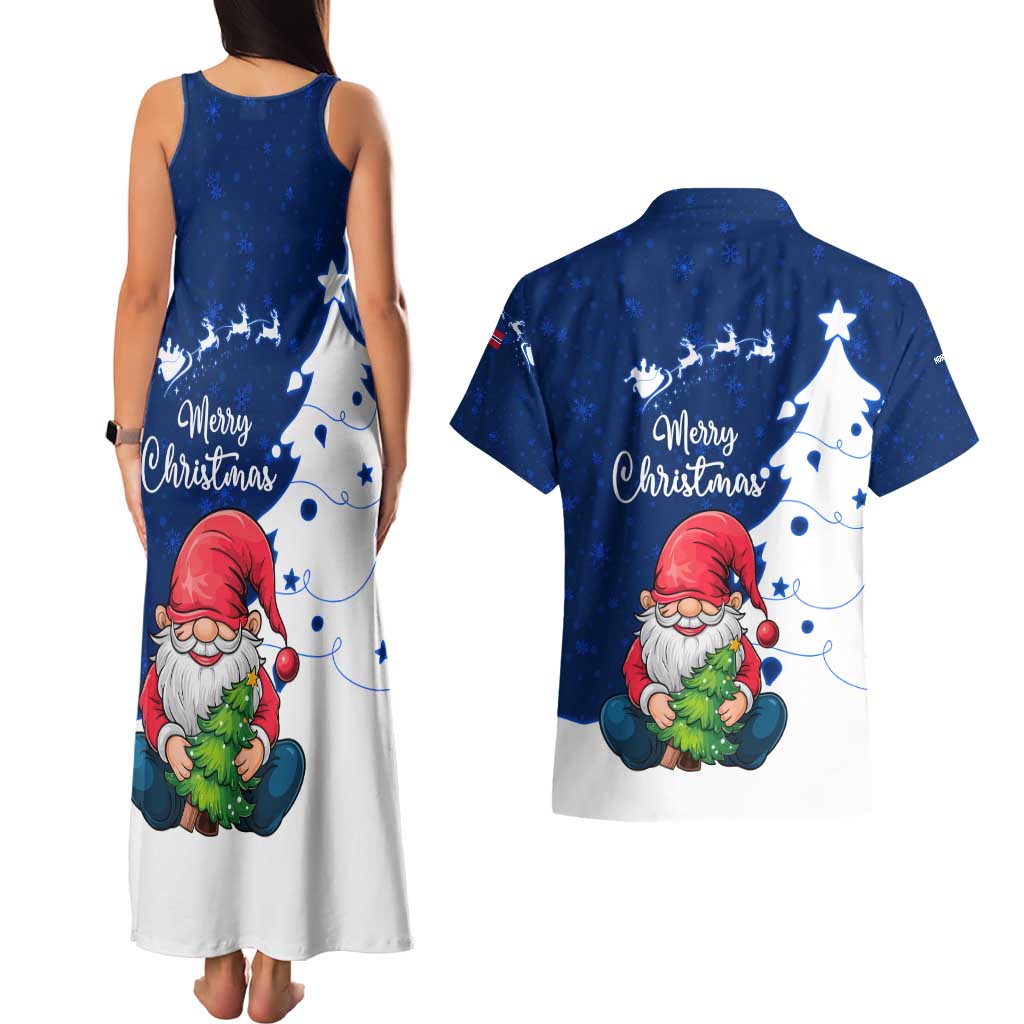 Norway Christmas Couples Matching Tank Maxi Dress and Hawaiian Shirt with Nordic Gnome Santa White Tree and Snowflake - Wonder Print Shop