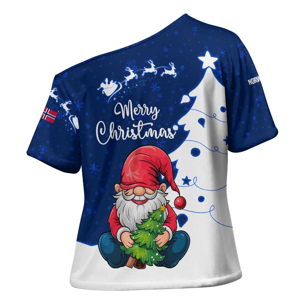 Norway Christmas Cross Shoulder Shirt with Nordic Gnome Santa White Tree and Snowflake - Wonder Print Shop