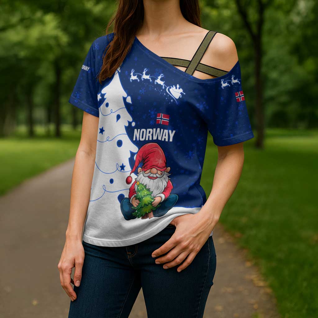 Norway Christmas Cross Shoulder Shirt with Nordic Gnome Santa White Tree and Snowflake - Wonder Print Shop