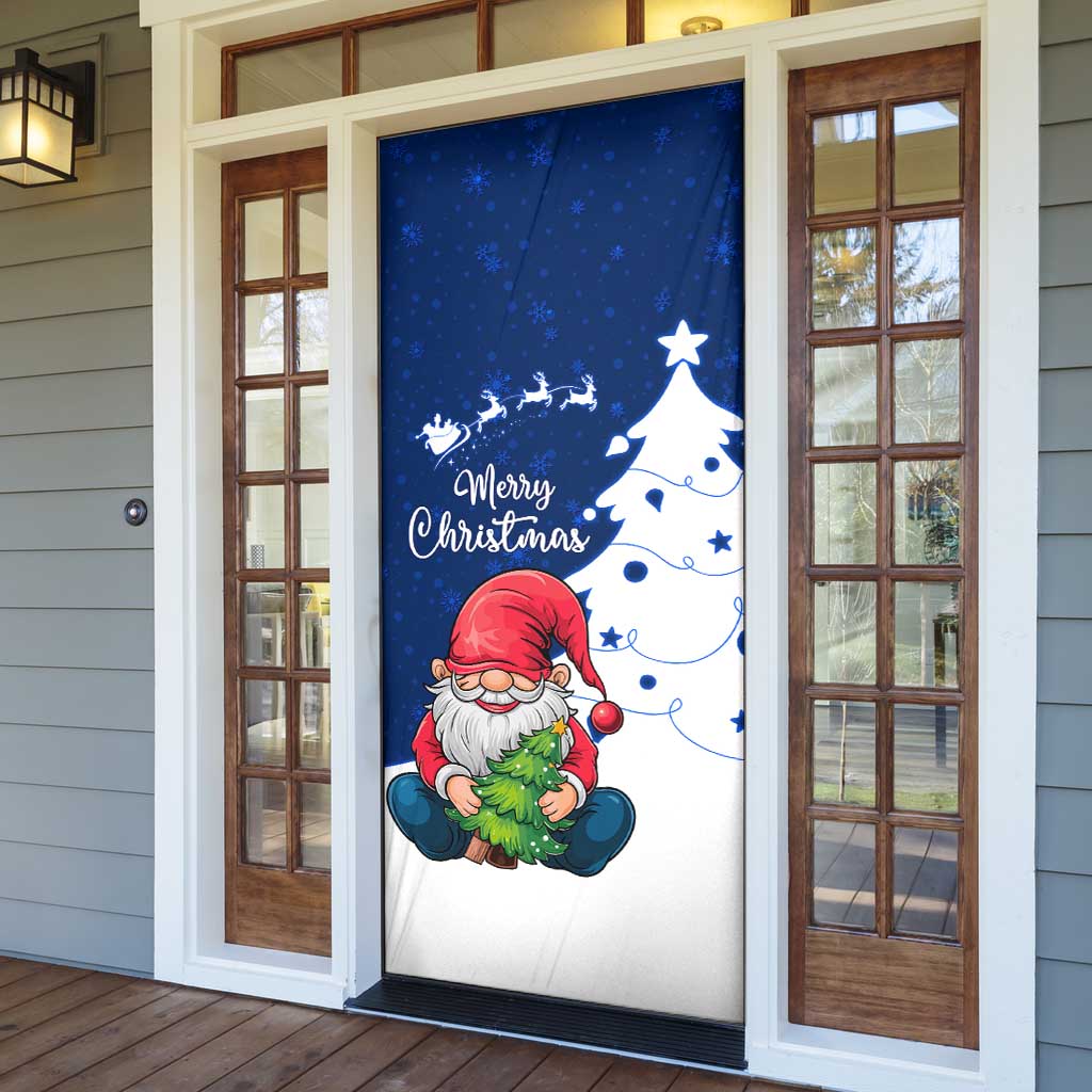 Norway Christmas Door Cover with Nordic Gnome Santa White Tree and Snowflake - Wonder Print Shop