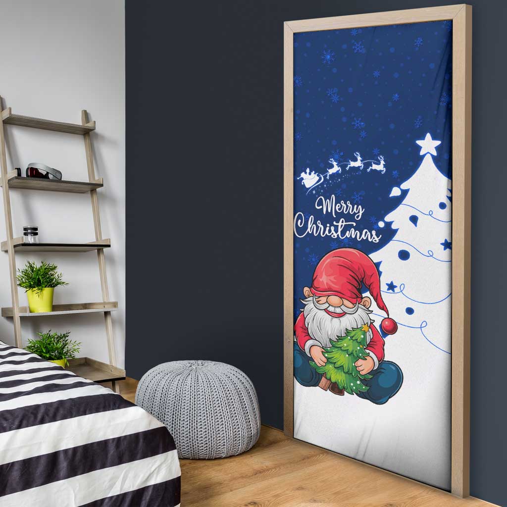 Norway Christmas Door Cover with Nordic Gnome Santa White Tree and Snowflake - Wonder Print Shop