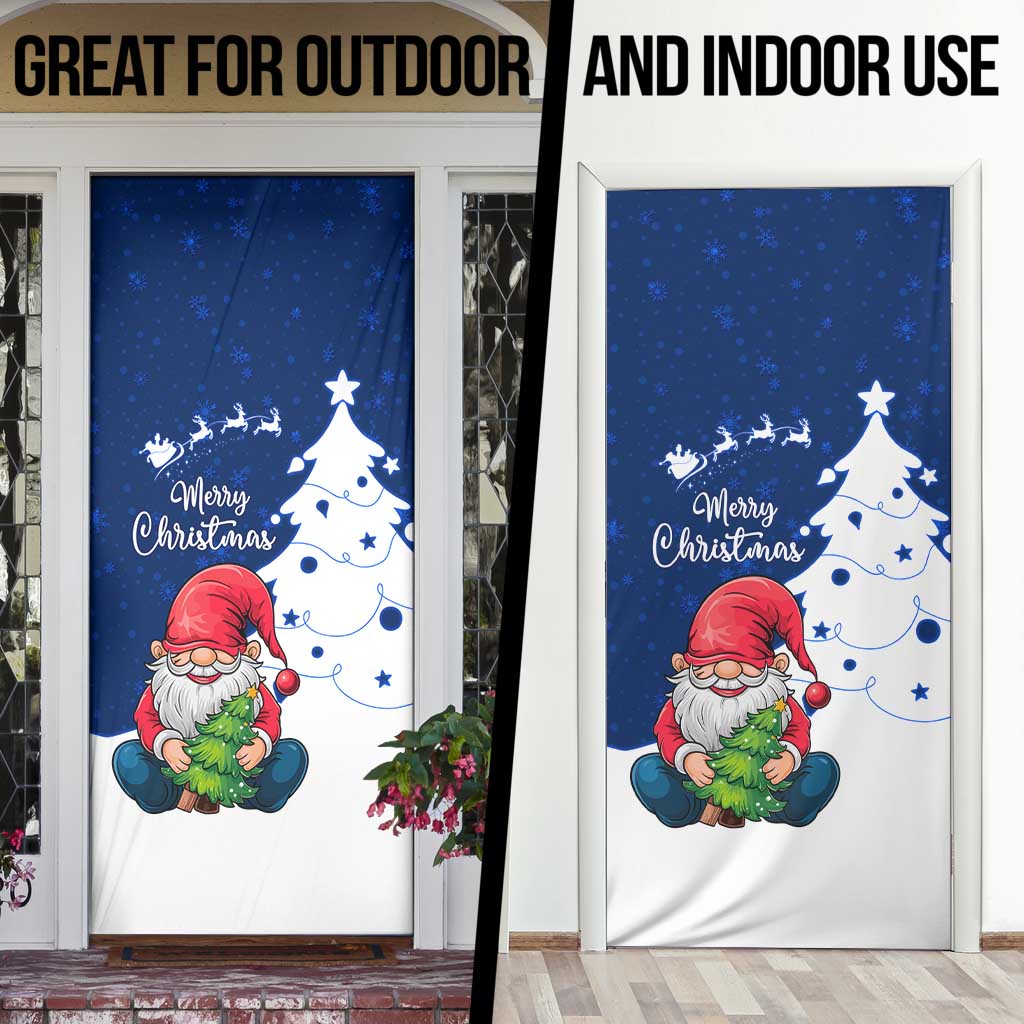 Norway Christmas Door Cover with Nordic Gnome Santa White Tree and Snowflake - Wonder Print Shop