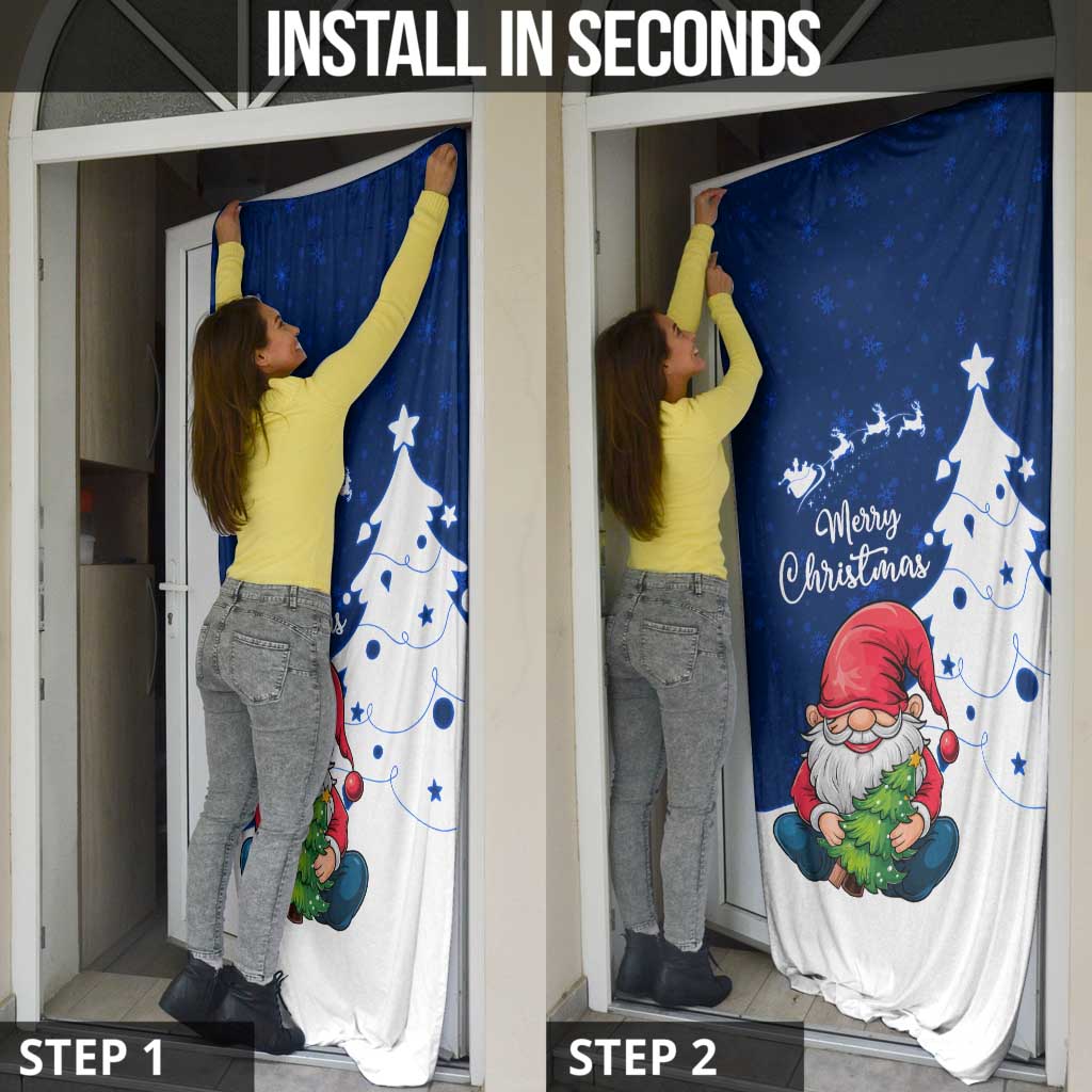 Norway Christmas Door Cover with Nordic Gnome Santa White Tree and Snowflake - Wonder Print Shop