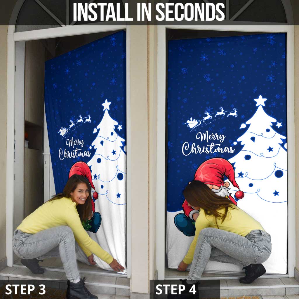 Norway Christmas Door Cover with Nordic Gnome Santa White Tree and Snowflake - Wonder Print Shop