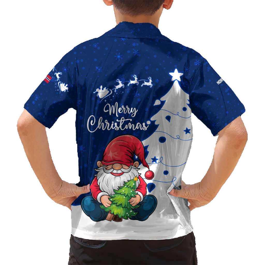 Norway Christmas Family Matching Long Sleeve Bodycon Dress and Hawaiian Shirt with Nordic Gnome Santa White Tree and Snowflake - Wonder Print Shop