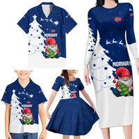 Norway Christmas Family Matching Long Sleeve Bodycon Dress and Hawaiian Shirt with Nordic Gnome Santa White Tree and Snowflake - Wonder Print Shop