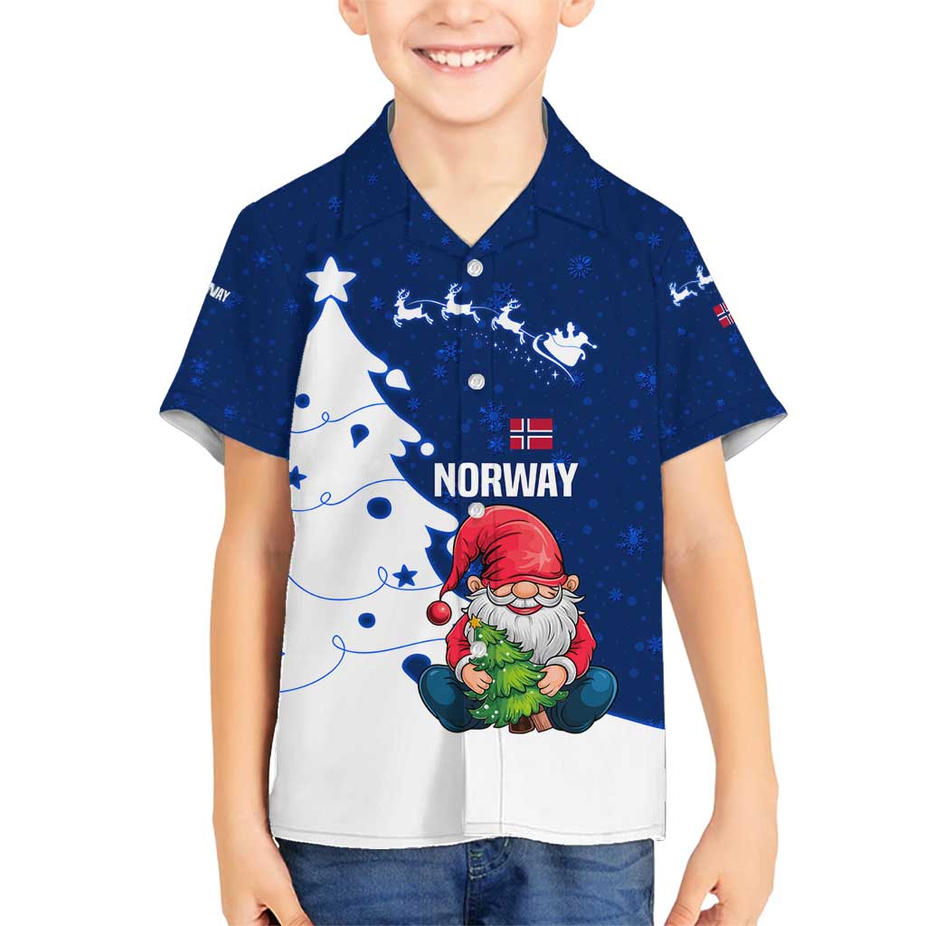 Norway Christmas Family Matching Long Sleeve Bodycon Dress and Hawaiian Shirt with Nordic Gnome Santa White Tree and Snowflake - Wonder Print Shop