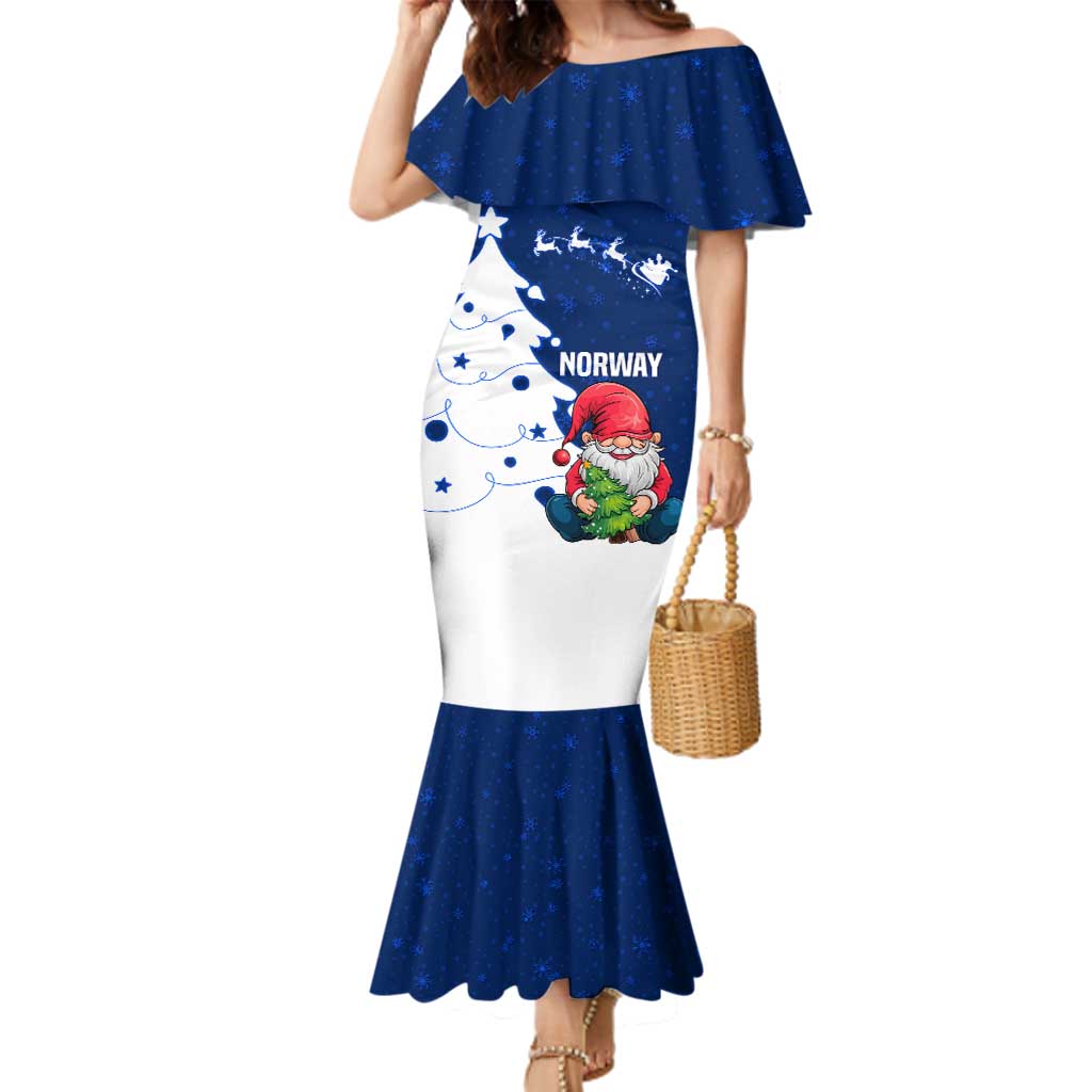 Norway Christmas Family Matching Mermaid Dress and Hawaiian Shirt with Nordic Gnome Santa White Tree and Snowflake - Wonder Print Shop