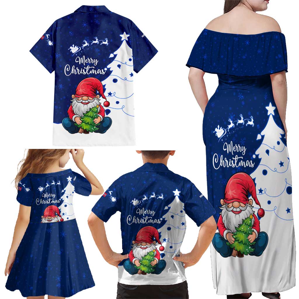 Norway Christmas Family Matching Off Shoulder Maxi Dress and Hawaiian Shirt with Nordic Gnome Santa White Tree and Snowflake - Wonder Print Shop