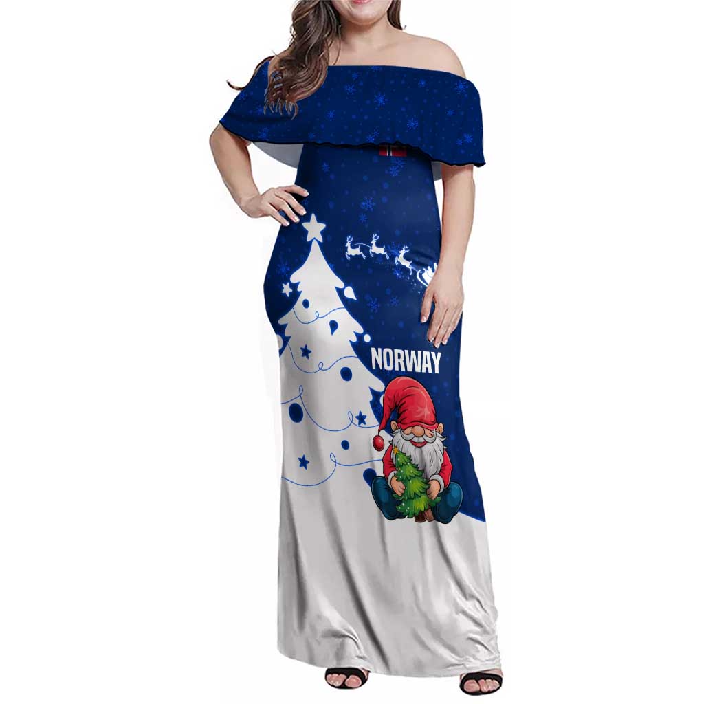 Norway Christmas Family Matching Off Shoulder Maxi Dress and Hawaiian Shirt with Nordic Gnome Santa White Tree and Snowflake - Wonder Print Shop