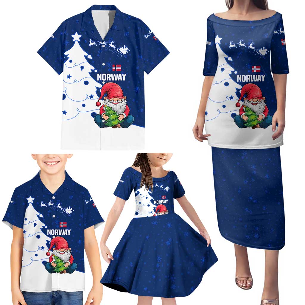 Norway Christmas Family Matching Puletasi and Hawaiian Shirt with Nordic Gnome Santa White Tree and Snowflake - undefined