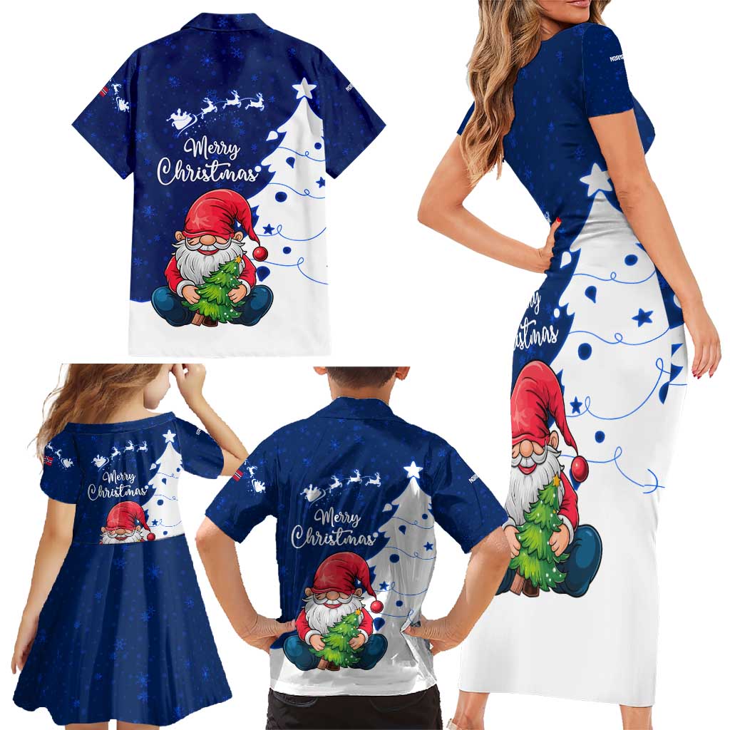 Norway Christmas Family Matching Short Sleeve Bodycon Dress and Hawaiian Shirt with Nordic Gnome Santa White Tree and Snowflake - Wonder Print Shop
