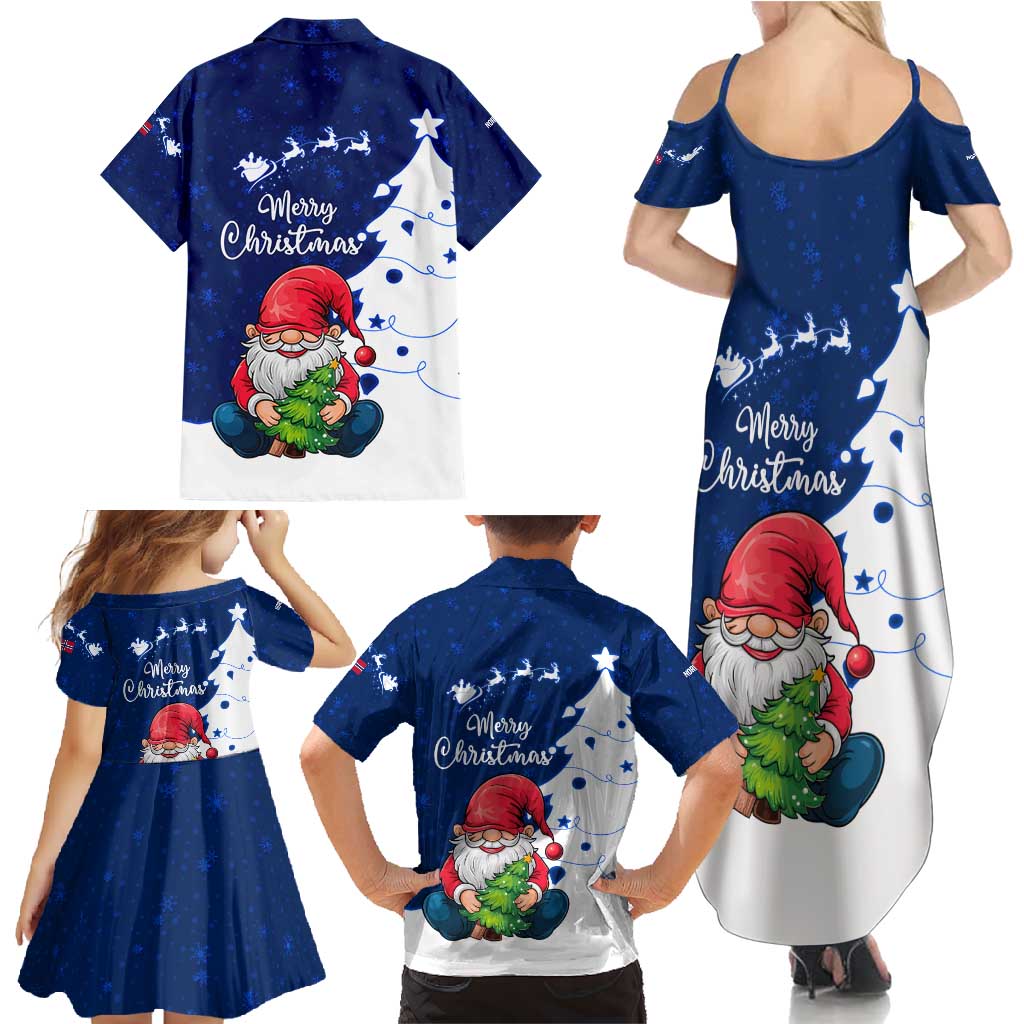Norway Christmas Family Matching Summer Maxi Dress and Hawaiian Shirt with Nordic Gnome Santa White Tree and Snowflake - Wonder Print Shop