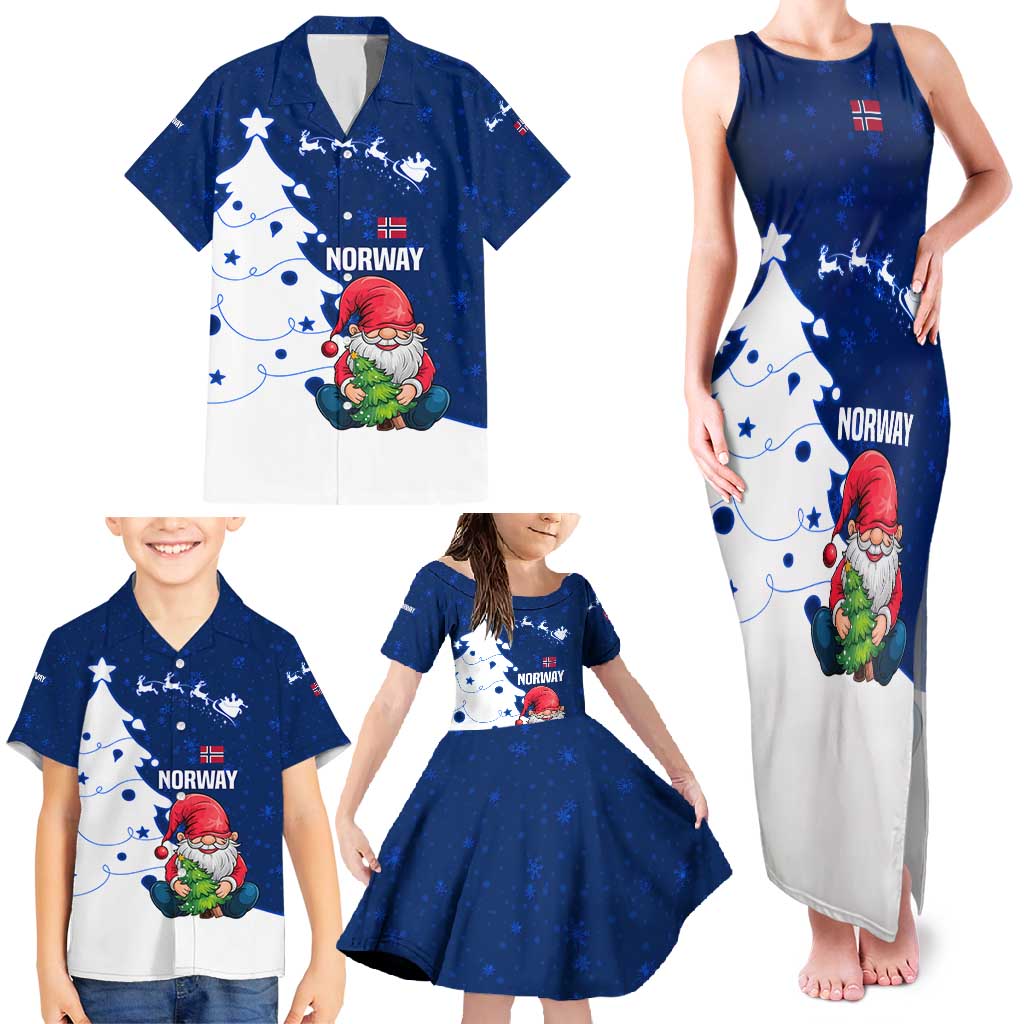 Norway Christmas Family Matching Tank Maxi Dress and Hawaiian Shirt with Nordic Gnome Santa White Tree and Snowflake - Wonder Print Shop
