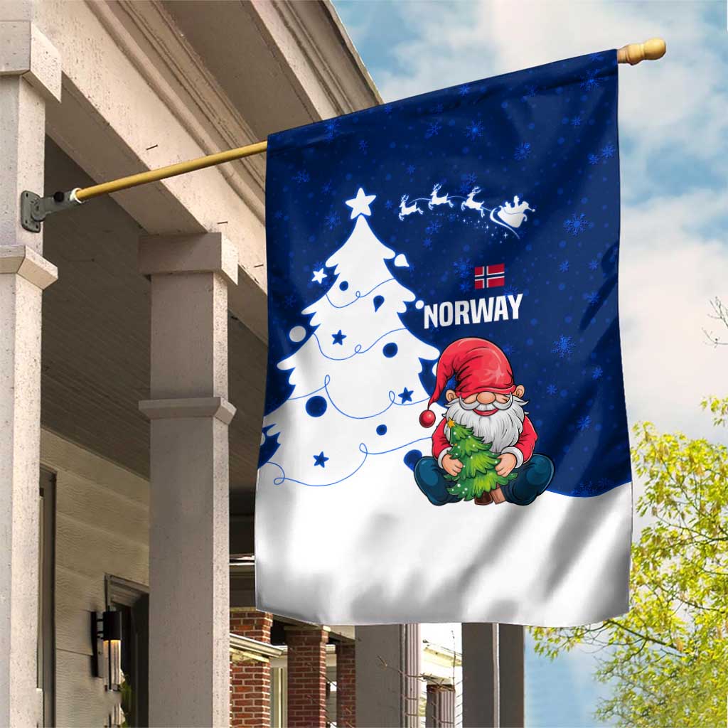 Norway Christmas Garden Flag with Nordic Gnome Santa White Tree and Snowflake - Wonder Print Shop