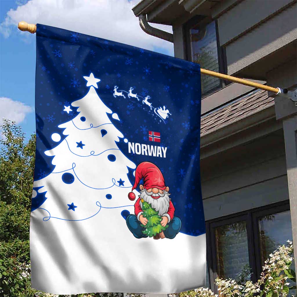 Norway Christmas Garden Flag with Nordic Gnome Santa White Tree and Snowflake - Wonder Print Shop