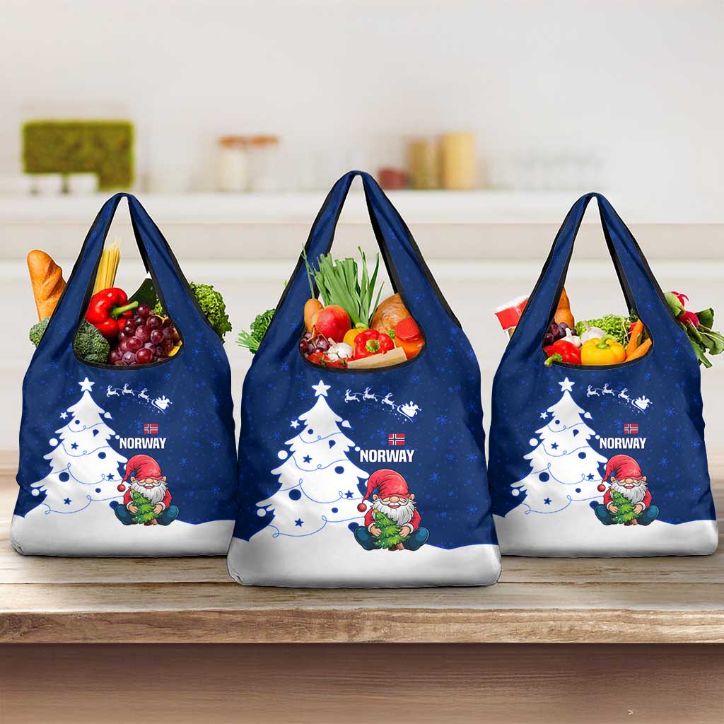 Norway Christmas Grocery Bag with Nordic Gnome Santa White Tree and Snowflake - Wonder Print Shop