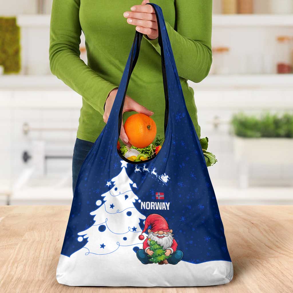 Norway Christmas Grocery Bag with Nordic Gnome Santa White Tree and Snowflake - Wonder Print Shop