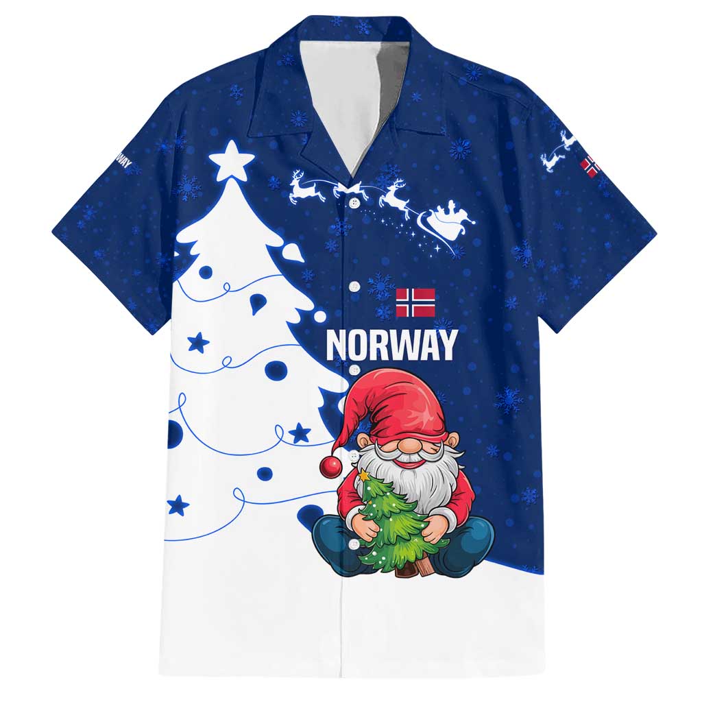 Norway Christmas Hawaiian Shirt with Nordic Gnome Santa White Tree and Snowflake - Wonder Print Shop
