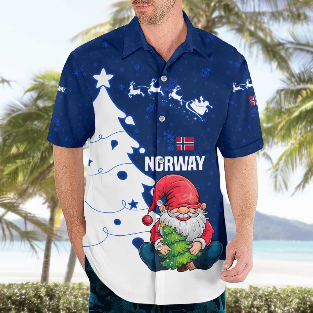 Norway Christmas Hawaiian Shirt with Nordic Gnome Santa White Tree and Snowflake - Wonder Print Shop