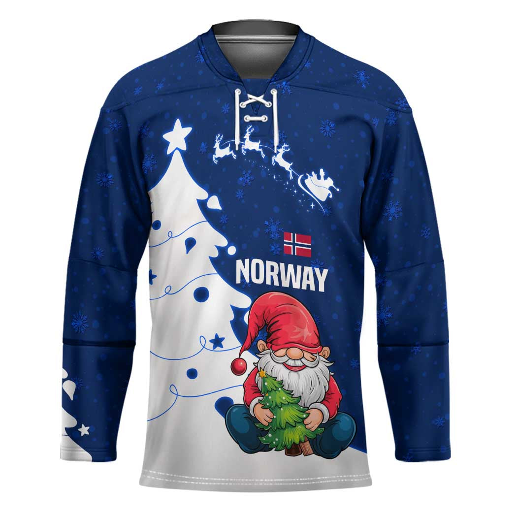 Norway Christmas Hockey Jersey with Nordic Gnome Santa White Tree and Snowflake - Wonder Print Shop