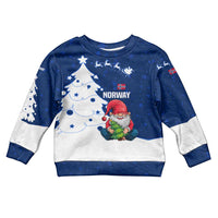 Norway Christmas Kid Ugly Christmas Sweater with Nordic Gnome Santa White Tree and Snowflake - Wonder Print Shop