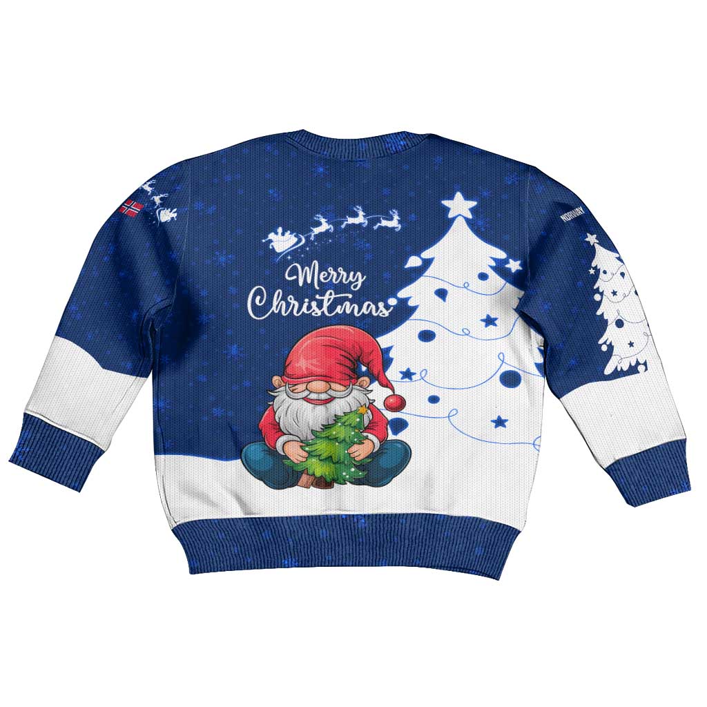 Norway Christmas Kid Ugly Christmas Sweater with Nordic Gnome Santa White Tree and Snowflake - Wonder Print Shop